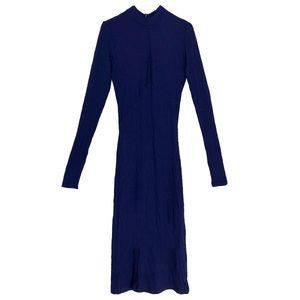 Ribbed Bodycon Midi Dress Navy Blue Jersey Knit Cut-Out Back H&M Size 6